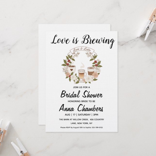 love is brewing bridal shower invitations inbjudningar (Fram/Back In Situ)