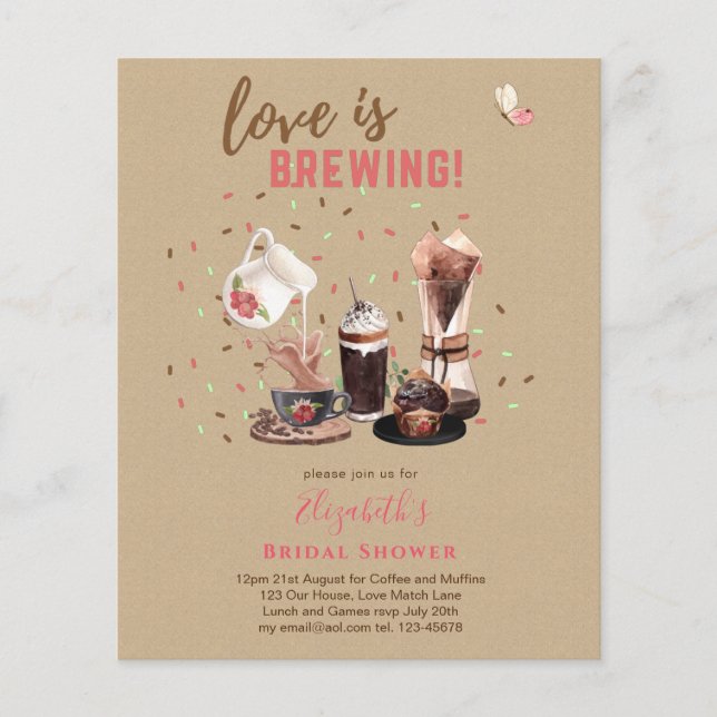 Love Is Brewing BRIDAL SHOWER Kaffe Muffins INBJUD Flygblad (Framsidan)