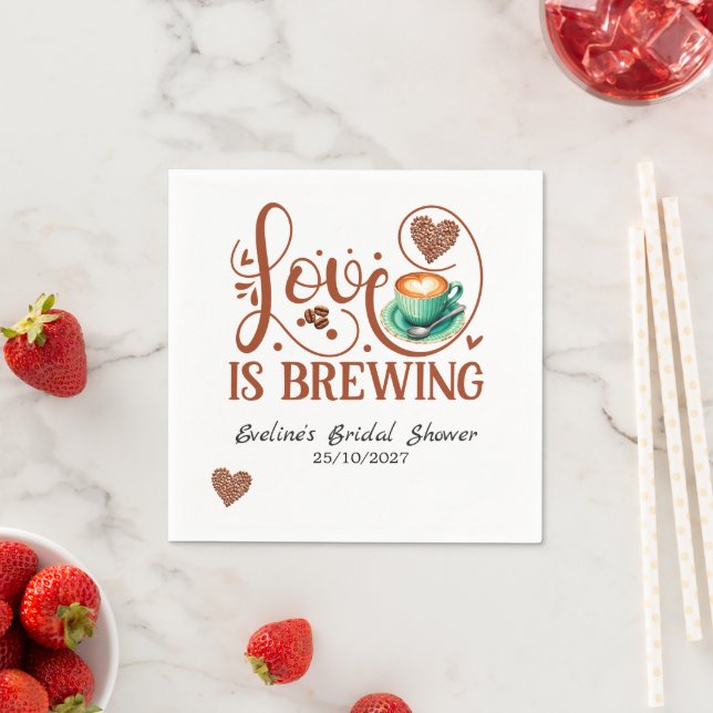 Love Is Brewing Bröllopsdusch Terrakotta Kaffe  Pappersservett (Insitu)
