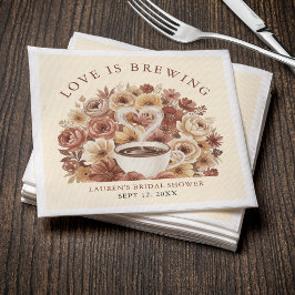 Love is Brewing Brown Floral Coffee Heart Bridal Pappersservett