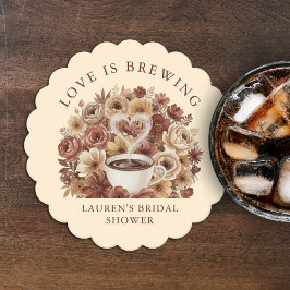 Love is Brewing Brown Floral Coffee Heart Bridal Underlägg Papper