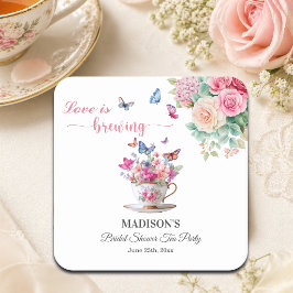 Love is Brewing Butterfly Bridal Shower Tea Party Underlägg Papper Kvadrat