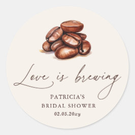 Love is Brewing Coffee Beans Bröllopsdusch Runt Klistermärke