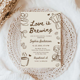 Love is Brewing Coffee Hand Drawn Bridal Shower Inbjudningar