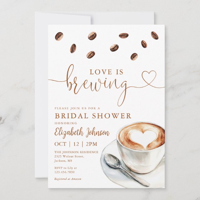 Love Is Brewing Coffee QR Code Bridal Shower Inbjudningar (Framsida)