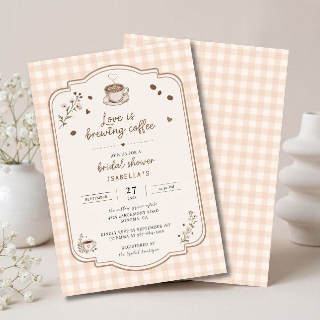 Love Is Brewing Coffee Vintage Beige Anpassad Inbjudningar (Love Is Brewing Coffee Vintage Beige Custom Invitation)