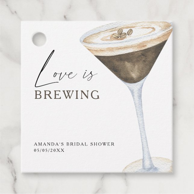 Love is Brewing Espresso Martini Bröllopsfest Gåvor Etiketter (Framsida)