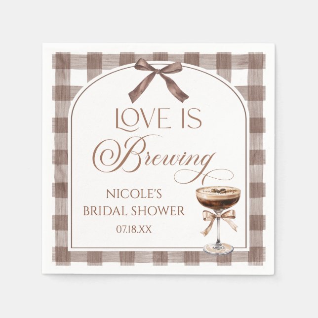Love Is Brewing Expresso Martini Bow Bridal Shower Pappersservett (Framsidan)