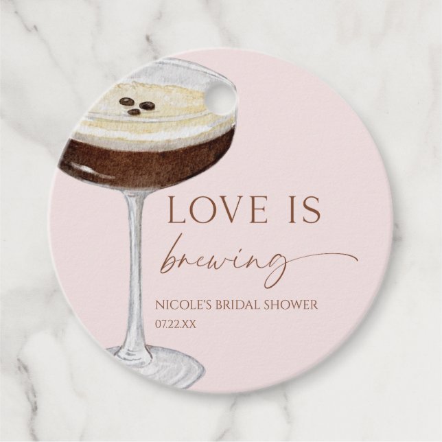 Love Is Brewing Expresso Martini Bröllopsfest Gåvor Etiketter (Framsida)