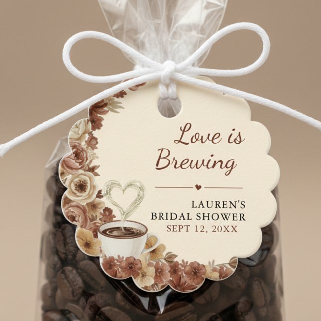Love is Brewing Floral Coffee Heart Bridal Shower Gåvor Etiketter (Love is Brewing Floral Coffee Heart Bridal Shower Favor Tags
)