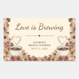 Love is Brewing Floral Coffee Heart Bridal Shower Rektangulärt Klistermärke