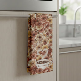 Love is Brewing Floral Coffee Heart Kökshandduk