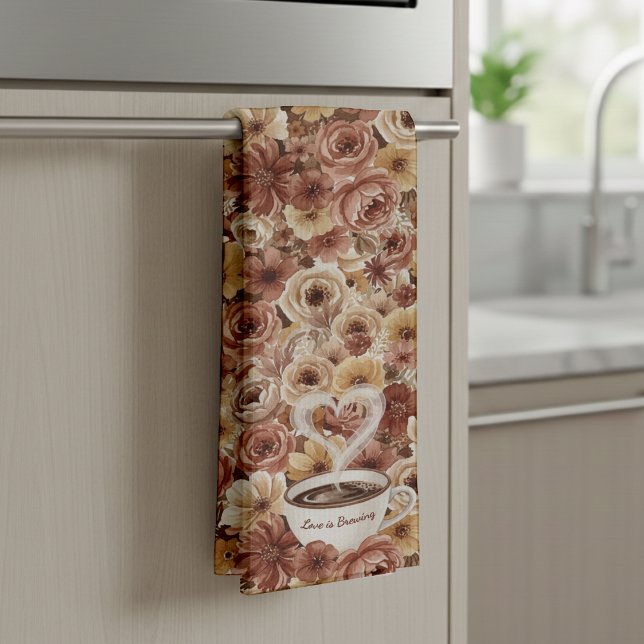 Love is Brewing Floral Coffee Heart Kökshandduk (Skapare uppladdad)