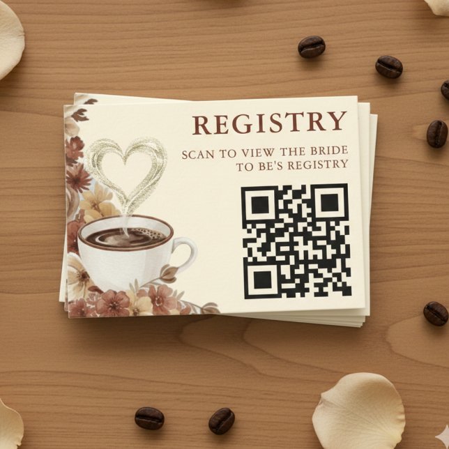 Love is Brewing Floral Coffee QR Code Registry Tilläggskort (Skapare uppladdad)