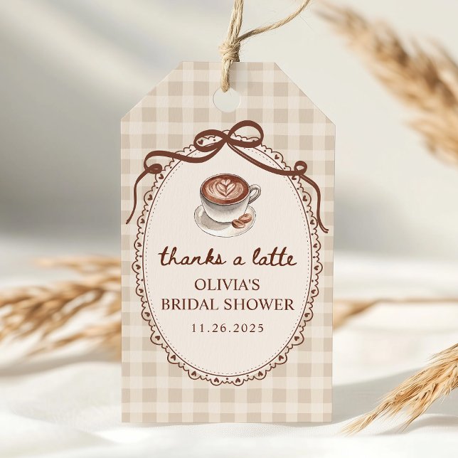 Love is Brewing Gingham Coffee Bridal Shower Favor Presentetikett (Skapare uppladdad)