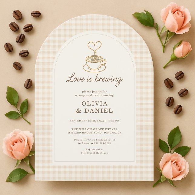 Love is Brewing Gingham Coffee Couples Shower Inbjudningar (Skapare uppladdad)
