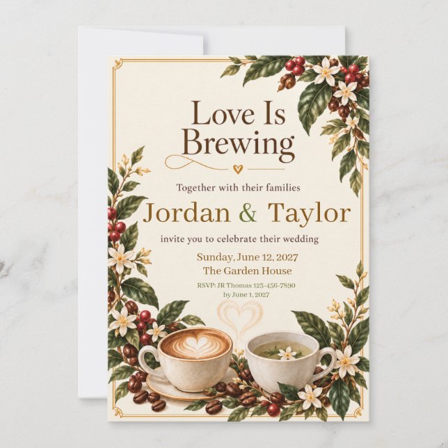 Love Is Brewing Kaffe & Te Bröllop Inbjudningar (Framsida)
