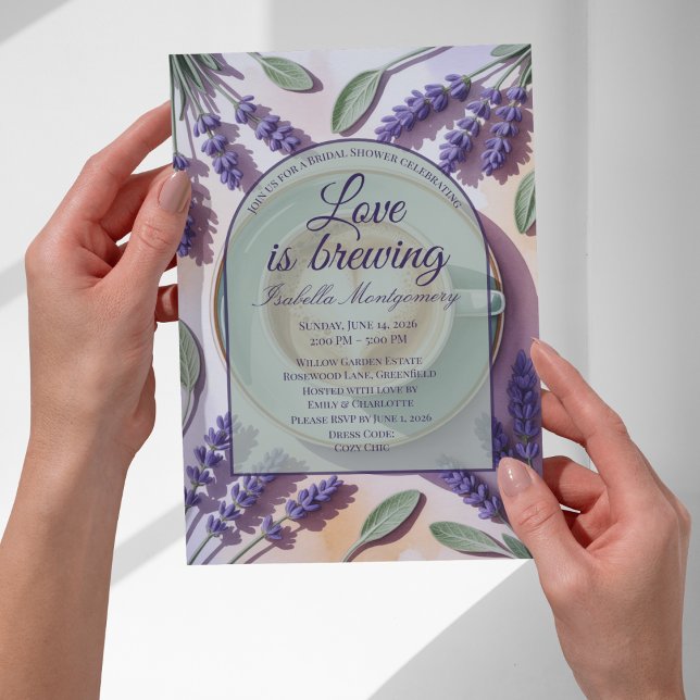 Love Is Brewing Lavender Latte Bröllopsdusch Inbjudningar (Love Is Brewing Lavender Latte Bridal Shower Invitation
)