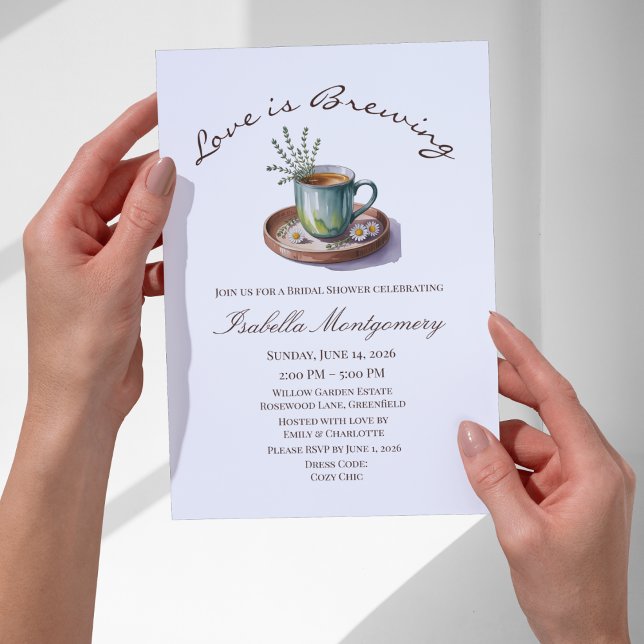 Love Is Brewing Mysig Frukostte Bröllopsfest Inbjudningar (Love Is Brewing Cozy Breakfast Tea Bridal Shower Invitations
)