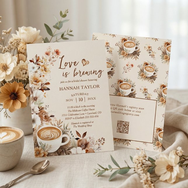 Love is Brewing QR Code Coffee Bridal Shower Inbjudningar (Skapare uppladdad)