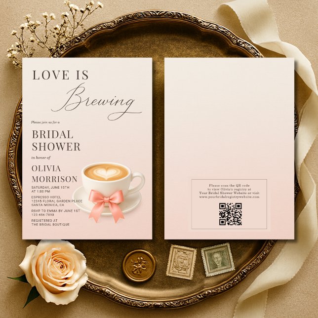 Love is Brewing QR Code Coffee Bridal Shower Inbjudningar (Skapare uppladdad)