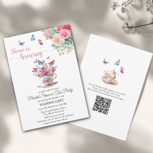 Love is Brewing QR-kod Bröllopsdusch Te-party Inbjudningar