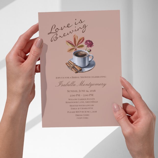 Love Is Brewing Themed Fall Coffee Bridal Shower Inbjudningar (Love Is Brewing Themed Fall Coffee Bridal Shower Invitations
)