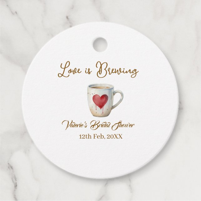 Love is Brewing white coffee mug heart bridal show Gåvor Etiketter (Framsida)