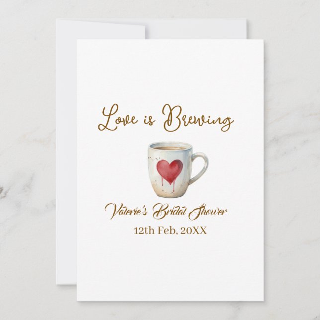 Love is Brewing white coffee mug heart bridal show Inbjudningar (Framsida)