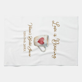 Love is Brewing white coffee mug heart bridal show Kökshandduk