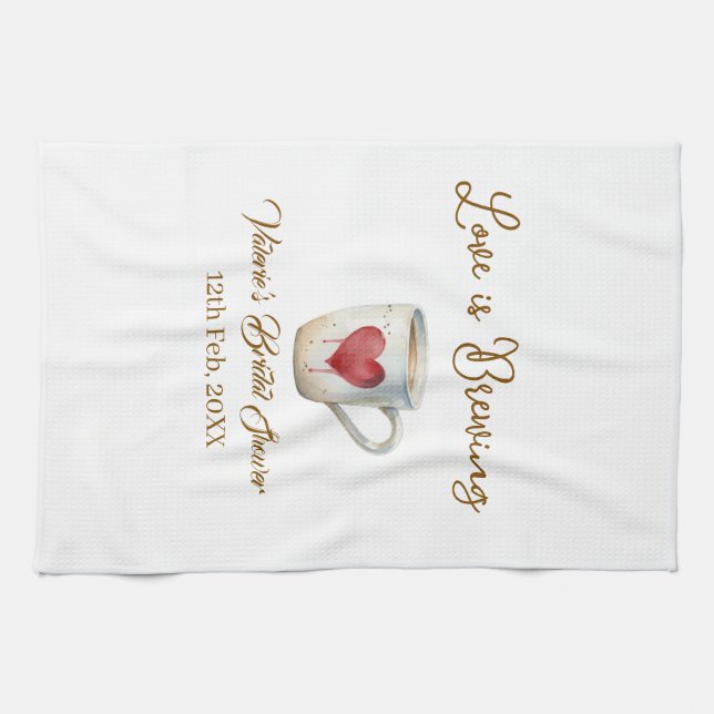 Love is Brewing white coffee mug heart bridal show Kökshandduk (Horisontell)