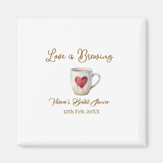 Love is Brewing white coffee mug heart bridal show Magnet (Framsidan)