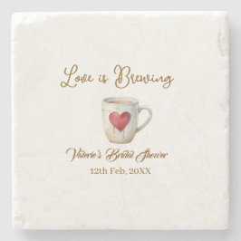 Love is Brewing white coffee mug heart bridal show Stenunderlägg