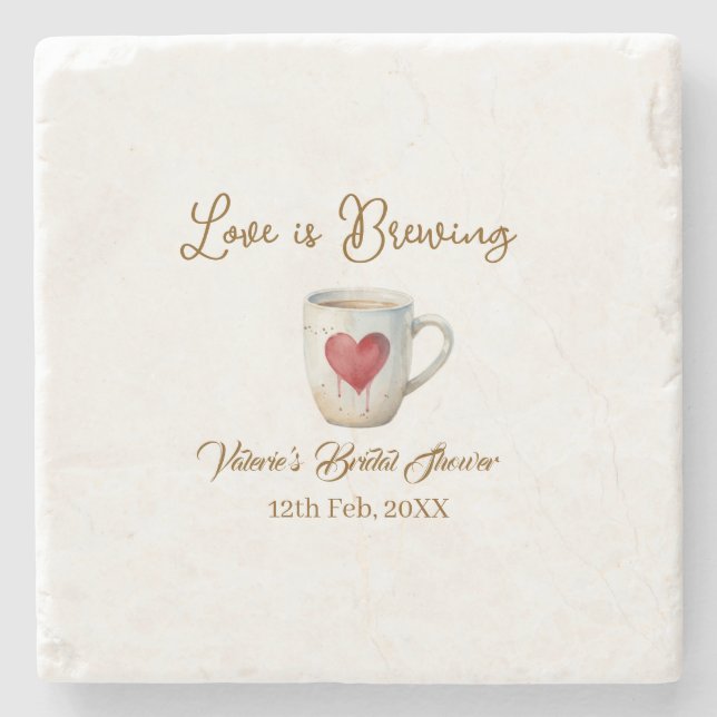 Love is Brewing white coffee mug heart bridal show Stenunderlägg (Framsidan)