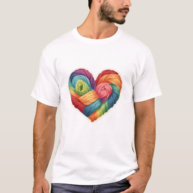 Love is Handmade Rainbow Yarn Sticker. T Shirt (Framsida)