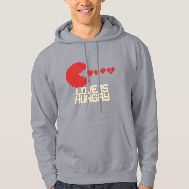Love Is Hungry – Retro Pixel Hearts Hoodie (Framsida)