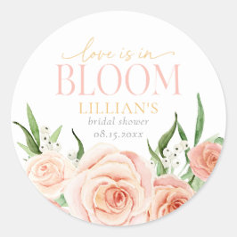 Love Is In Bloom Blush Pink Floral Bridal Shower  Runt Klistermärke