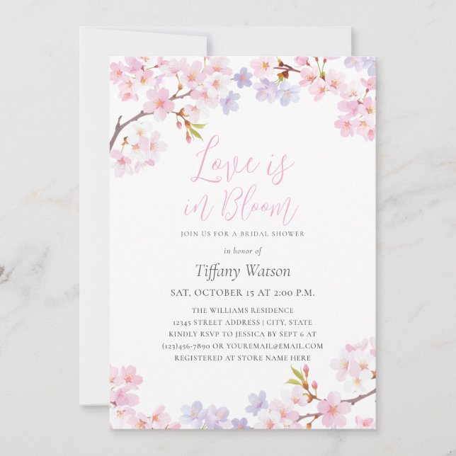 Love is in Bloom Cherry Blossom Bridal Shower Inbjudningar (Framsida)