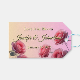 Love is in Bloom Pink Roses Blush Background Presentetikett