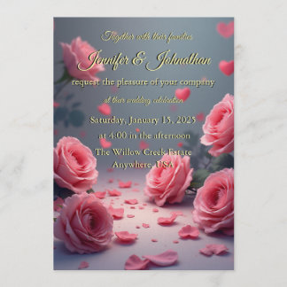 Love is in Bloom Pink Roses Romantic Wedding Inbjudningar