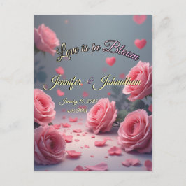 Love is in Bloom Pink Roses Save the Date Wedding Vykort