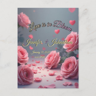 Love is in Bloom Pink Roses Save the Date Wedding Vykort