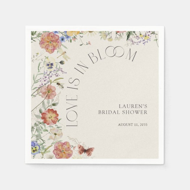 Love Is In Bloom Pressed Wildflower Bridal Shower Pappersservett (Framsidan)