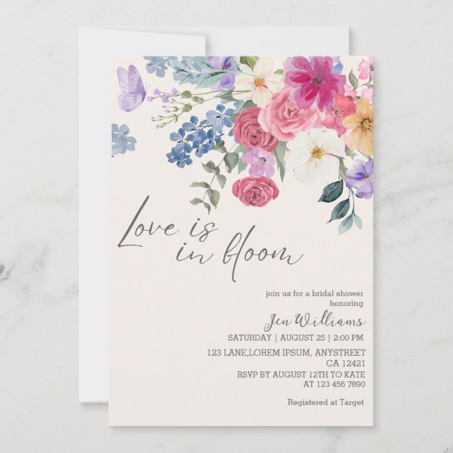 Love is in bloom spring floral bridal shower inbjudningar (Framsida)