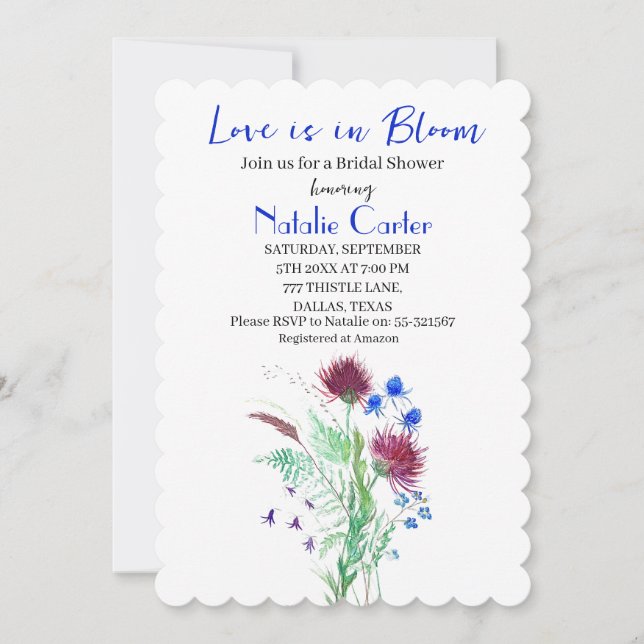 Love is in Bloom Thistle Floral Bridal Shower  Inbjudningar (Framsida)