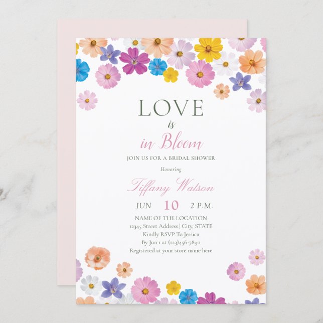 Love is in Bloom Wildflower Garden Bridal Shower Inbjudningar (Fram/baksida)