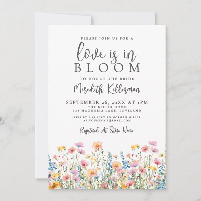 Love Is In Bloom Wildflowers Bridal Shower Inbjudningar (Framsida)