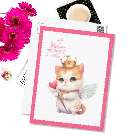 Love is in the Air Chibi Angel Kitten Valentine Helg Vykort