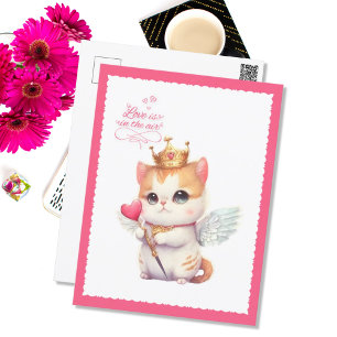 Love is in the Air Chibi Angel Kitten Valentine Helg Vykort