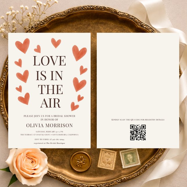 Love is in the Air Hearts QR Code Bridal Shower Inbjudningar (Skapare uppladdad)